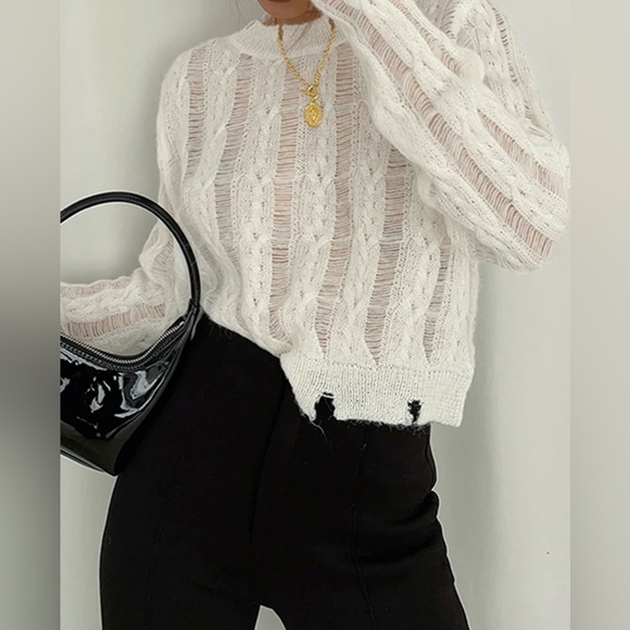 NWT Commense Snowflake Crochet Knit Shirt - Picture 2 of 7